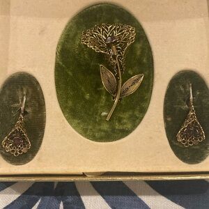 Vintage Gold and Purple Floral Jewelry Set